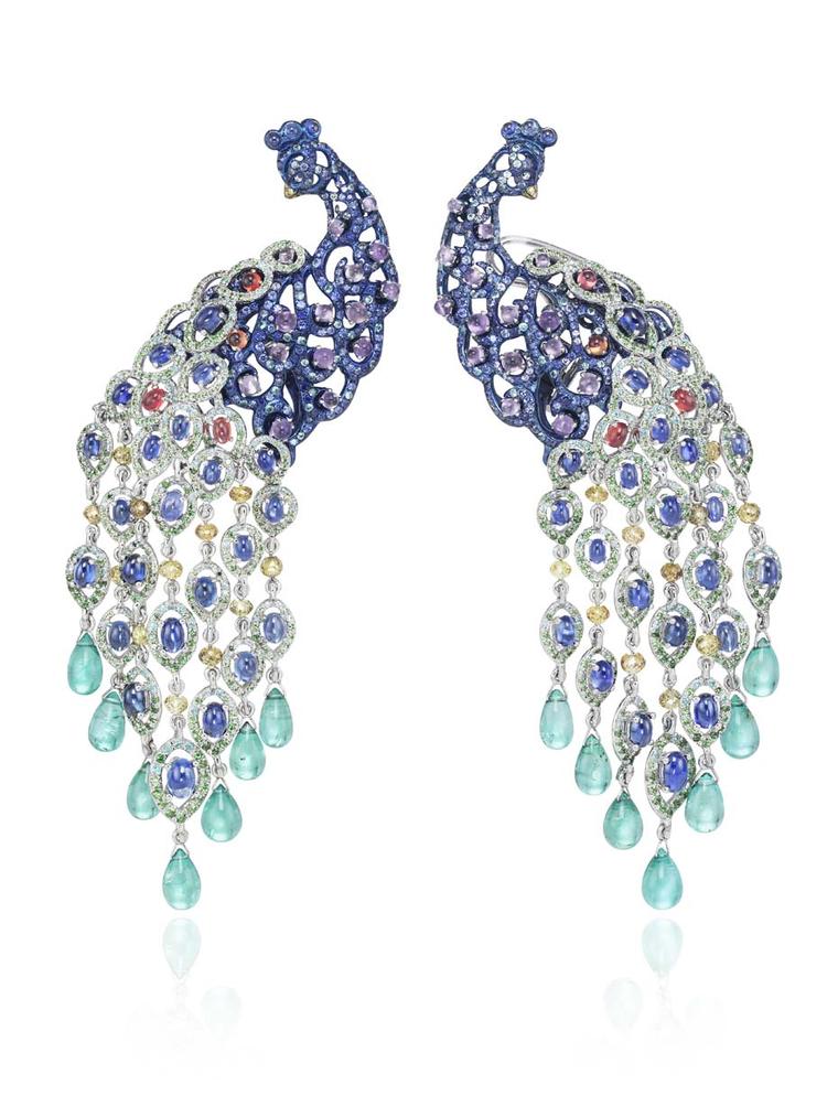 These jaw-dropping Chopard earrings from the Animal World collection, set in a colourful rhapsody of precious stones, including sapphires, tsavorites, amethysts, tourmalines and diamonds, earned their place as one of our top pieces of high jewellery launc